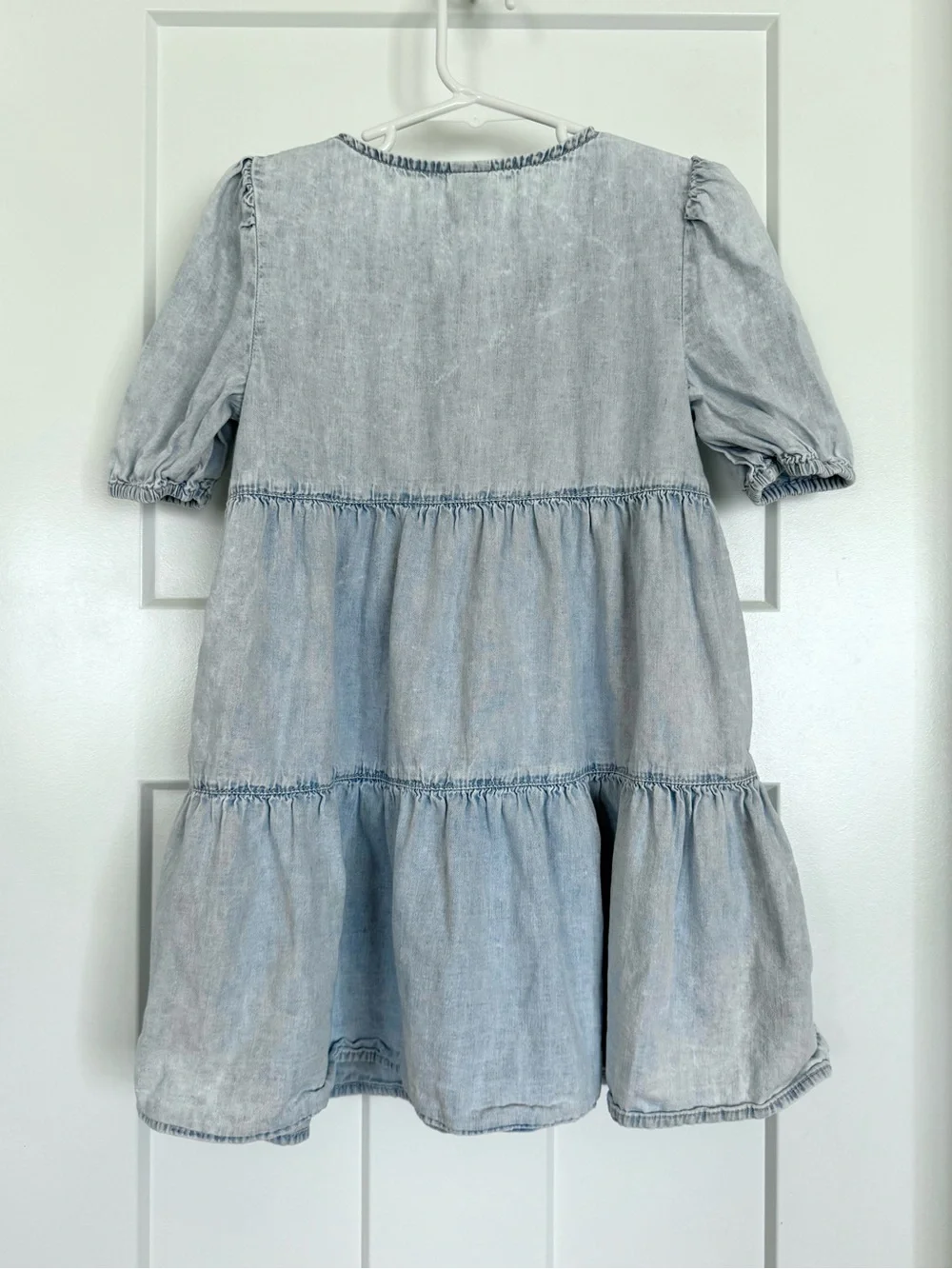 GAP Girls Light Wash Tiered Denim-Style Dress - Pale Blue